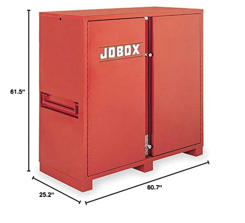 Rock Solid Two Door Open Side Shop Cabinet Twenty Four Inch Deep Heavy Duty Workshop Storage with red finish and dimensions.