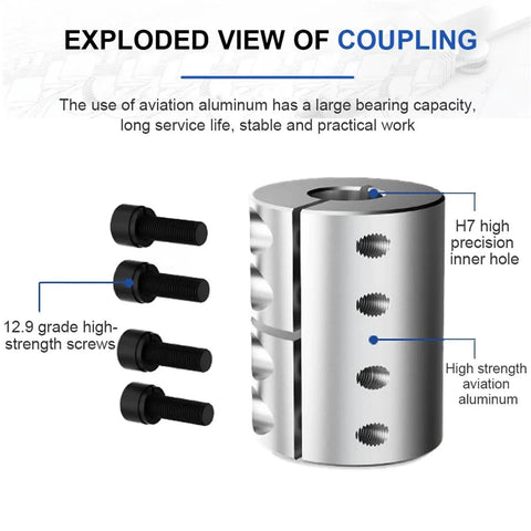 Heavy Duty Aluminum Shaft Coupling Spider Rigid Motor Connector For 3D Printer Universal Joint Caran And Cardan Linkage D32 L42 10X10 Fits Your Rig exploded view with screws and precision hole.