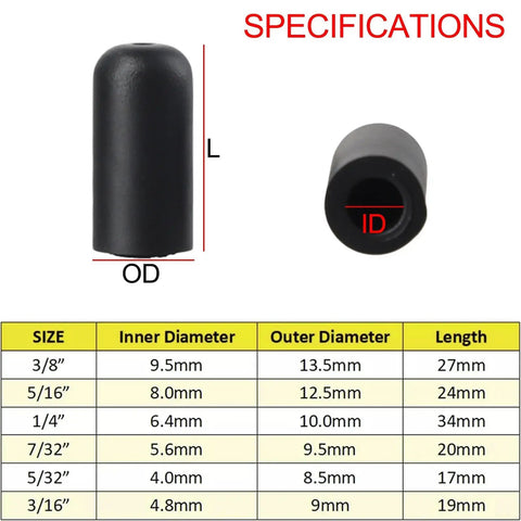 Black cap dimensions from 100 Piece Carburetor And Vacuum Rubber Cap Assortment Set With 6 Sizes Black End Caps For Intake Lines Hoses And Manifolds
