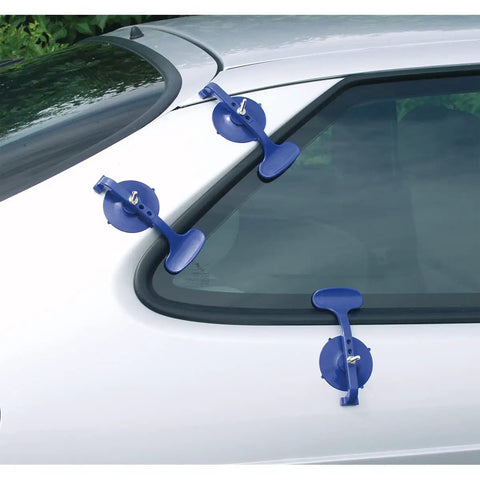 Six Piece Suction Clamp Set For Auto Body Shop And Trim Fastening Non Marking Composite Construction With Adjustable Reach And Clamp Force Blue