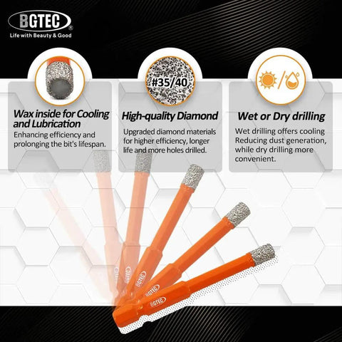 Dry Diamond Drill Bits Set With Quick Change Hex Shank For Granite Marble Porcelain Ceramic Tile