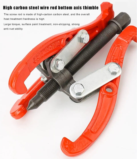 Bad Boy Heavy Duty Three Jaw Puller Yanking Stubborn Gears And Bearings Without Breaking A Sweat Thickened High Carbon Steel Pulley Flywheel Separator Tool For Pro Mechanics showing a close-up view of the screw and puller arms.
