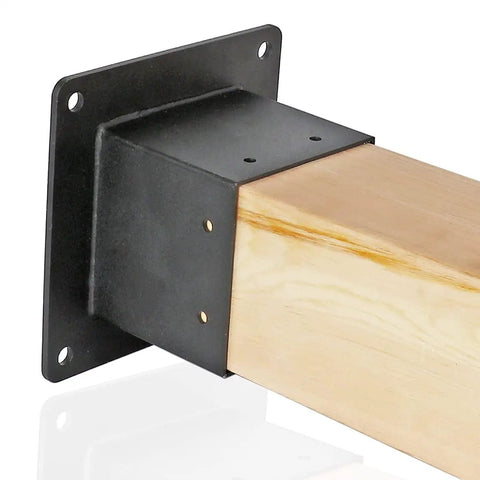 4x4 Stainless Steel Flange Anchor Base For Deck Railing With Screws, Black Finish, attached to wood post