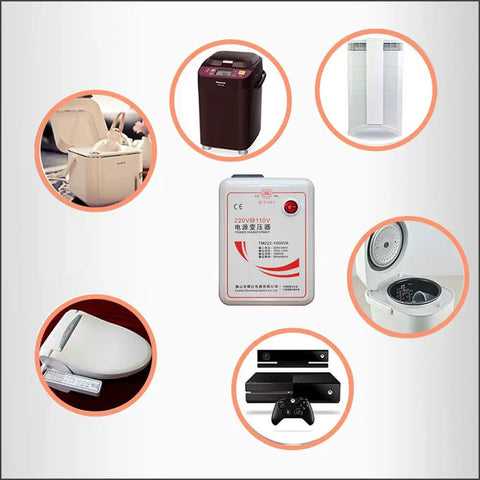 110V To 220V Step Up Transformer Converter, 1000W Rated, Beefy 800W Safe Load, CE ISO Certified featured with compatible appliances