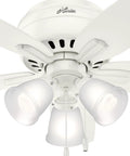 42 Inch Newsome Premier Bronze Low Profile Ceiling Fan With LED Light Kit and Pull Chain, modern white finish shown