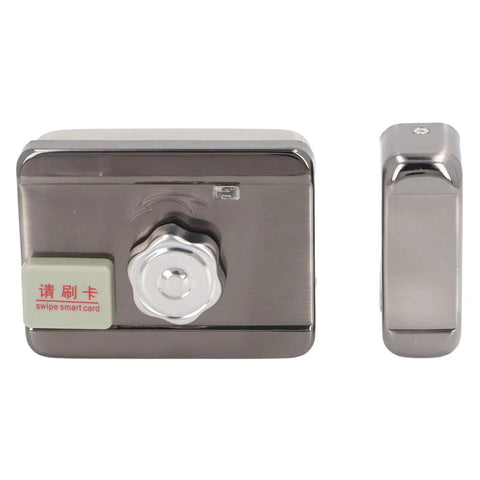 No Stress Keyless Door Deadbolt With Beast Mode Electronic Smart Lock Core brushed stainless steel housing showing lock and fob.