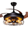 Retractable Blades Ceiling Fan With Lights And Remote Dope Rustic Industrial Style For Farmhouse Patio Kitchen Bedroom Living Room 36 Inch Black