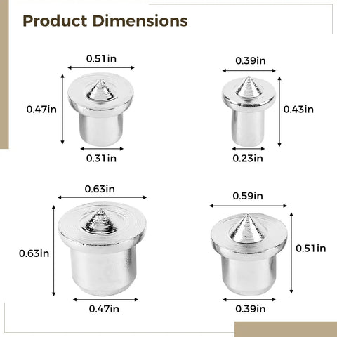 Four sizes of dowel center pins for woodworking, 40 piece set, carbon steel center marks, transfer plugs, precise drilling tool.