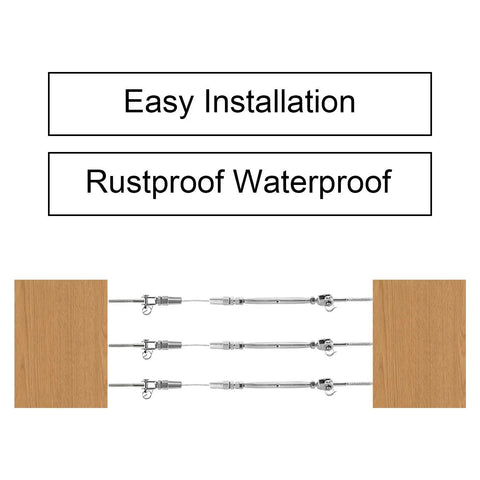 10 Pack 1/8 Inch Cable Railing Kit With 316 Stainless Steel parts, showing easy installation and rustproof labels.