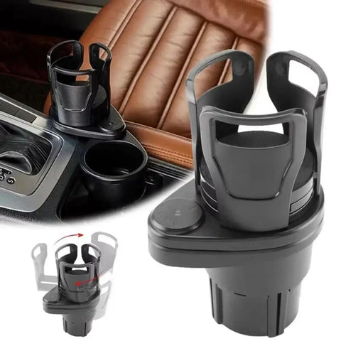 Slick 2 In 1 Center Console Cup Holder For Rivian R1S And R2 with expandable base in black, designed to secure drinks in car.