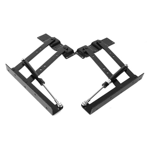 2 Liftable Coffee Table Hinges With Silent Hydraulic Buffer, Heavy Duty Steel Hardware For Top Lifting, black hinges on white background