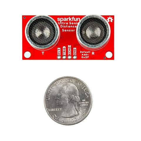 Ultrasonic Distance Sensor HC SR04 Non Contact Range Finder For 3.3V Microcontrollers, Qwiic Compatible, size comparison with a quarter