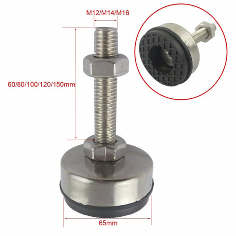 Adjustable Leveling Feet 65mm Stainless Base For Furniture Easy Glide Leg Levelers With Threaded Sockets Light Duty Yet Durable For Home Kitchen Office Garage Shop And Retail Displays, M12/M14/M16