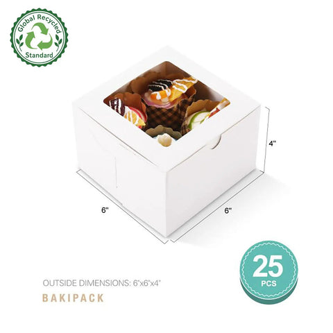 Snag This Fresh Stack Of Twenty Five White Bakery Boxes With Clear Display Window Slick Six By Six By Four Inch Pastry Cases for cupcakes.