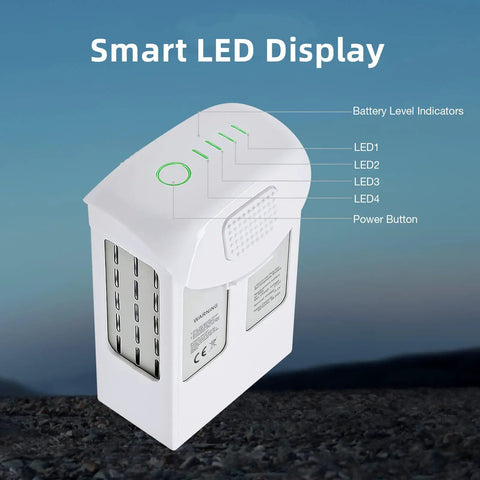 High Capacity 5870mAh Intelligent Flight Battery For DJI Phantom 4 Pro Advanced And RTK Up To 30 Minutes Of Flight Time Extended Drone Battery For Longer Flights And Better Coverage showing smart LED display and power button