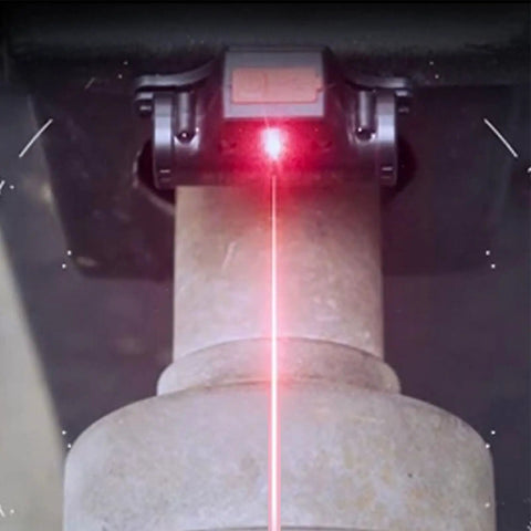 Precision Infrared Wheel Balancer Locator For Dead Nuts Precise Counterweight Targeting projecting red laser beam onto rim.