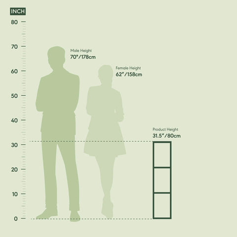 Height comparison image showing male and female silhouettes next to Hella Efficient Three Tier Closet Organizer With Open Shelf Storage.