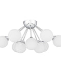 Nine Light Polished Chrome Semi Flush Mount Ceiling Light With Opal Glass Orbs Sleek Modern Mid Century Vibe Damp Location ETL Listed