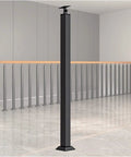 Heavy Duty Black Wrought Iron Stair Railing Posts For Deck Balcony And Home With Dope Modern Balusters Plus 270 Degree Flat Floor Mount Brackets In 25 Piece Bulk Pack, singular post displayed in modern interior.
