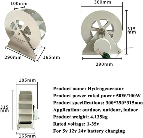 Outdoor 100W Water Wheel Turbine Generator For Hydroelectric Power, Low Speed Disc Type Micro Turbine For Off-Grid Use in White