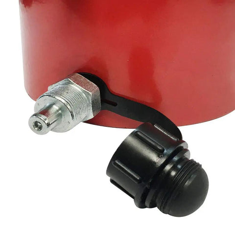 Close-up of Heavy Duty Hydraulic Cylinder Jack With Lock Nut 150 Ton Lift Capacity And 2 Inch Stroke, showing valve and cap.
