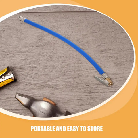 Heavy Duty Tire Inflator Hose Set With Locking Air Chuck And Pressure Gauge Compatible With Air Pumps For Cars Trucks And SUV blue nylon hose
