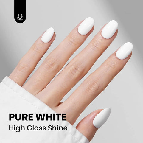 Hand with pure white gel polish from Black And White Gel Nail Polish Set 2 x 15ml HEMA Free Monochrome Aesthetics For 4th Of July Nails DIY Mani Art