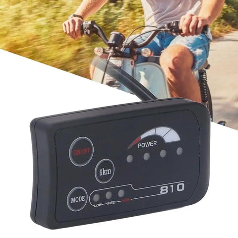 LED Bike Display Panel For 36V 48V E Bikes With 4 Wire Control And SM Plug, shown with cyclist in the background