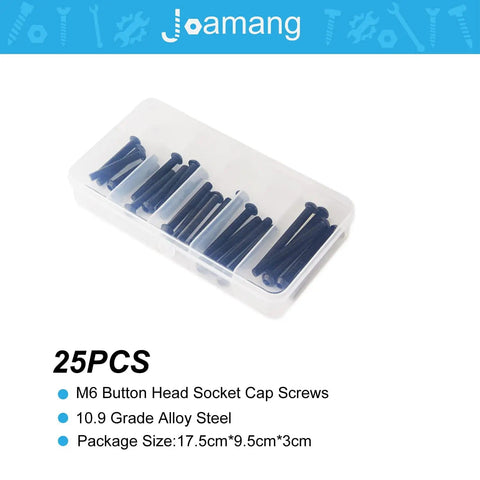 M6 Button Head Socket Cap Screws Set, 6mm Thread, 40mm, 45mm, 50mm, 55mm, 60mm Lengths, 10.9 Grade Alloy Steel in plastic case