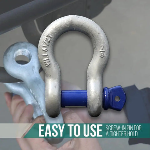 Close-up of Heavy Duty Seven Eighths Inch Forged Anchor Shackle Built Tough For Towing And Rigging with screw pin