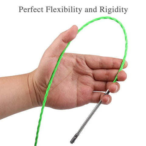 Get The Job Done Fast With This 32 Foot Plastic Coated Steel Fish Tape Wire Puller held in a hand, showcasing flexibility and rigidity.