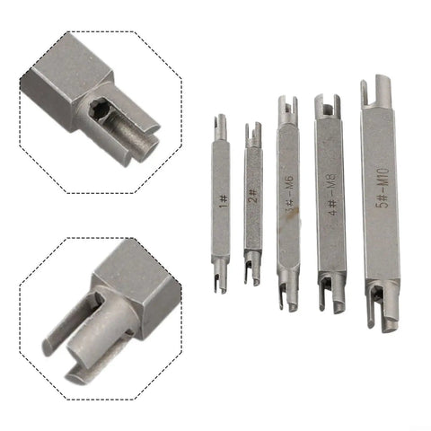 Ditch The Stripped Bolt Blues With This Pro Hex Double Screw Extractor Kit, Featuring 5 Pcs Broken Head Remover Tools Made From Durable Alloy Steel For Effortless M5 To M10 Fastener Removal Like A Total Boss. 5-piece alloy steel screw extractor set, sizes 1# to 5# M5-M10