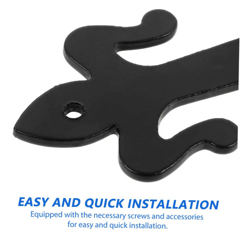 Close-up of heavy duty iron cabinet hinges in black finish, highlighting easy installation with screws.
