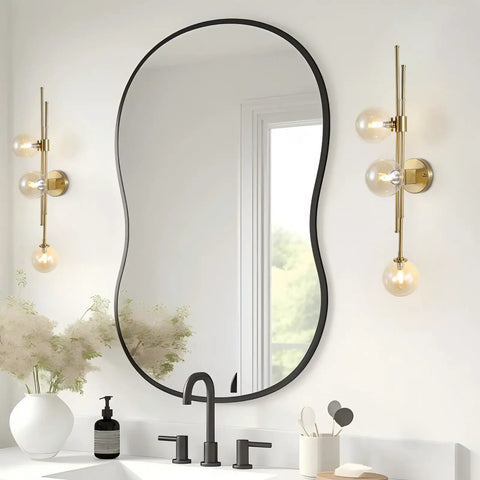 Chic Three Light Globe Glass Wall Sconces With Amber Glass Shades Mid Century Modern Indoor Wall Light Fixtures in bathroom