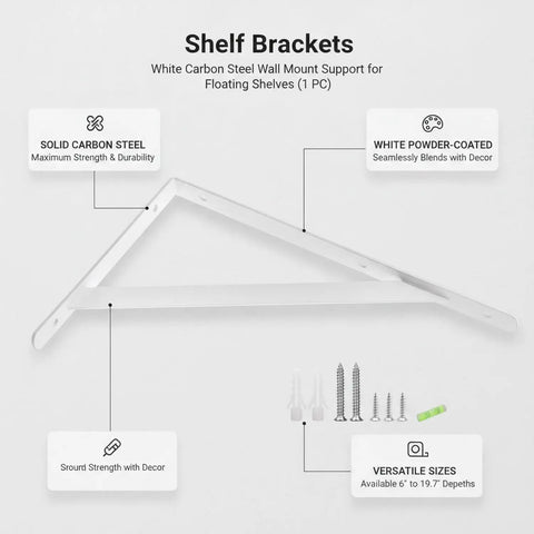 9.84 Inch White Carbon Steel L Bracket For Floating Shelves Wall Mount Support Heavy Duty Shelf Bracket No Fuss Install 1 Pack