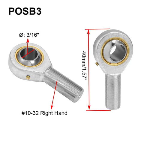 Self Lubricating Male Heim Joint Rod Ends With Three Sixteenth Inch Bore And Ten Thirty Two Right Hand Thread Includes Two Jam Nuts For Smooth Easy Motion And A Beefed Up Ten Degree Angular Misalignment Margin, 3/16 bore, #10-32 RH