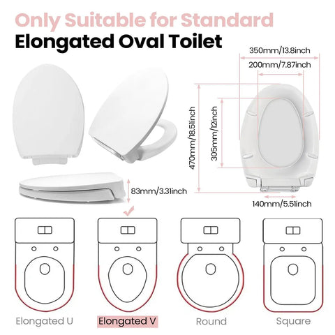 Super Smooth Soft Close Elongated Toilet Seat In Cotton White With Hella Quiet Closing Hinges and Finger Safe Design for a Tight Fit