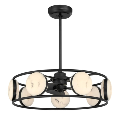 Matte Black Jewelry Inspired Chandelier Ceiling Fan With Integrated Led Lighting And Remote Featuring Faux Alabaster Accents top view