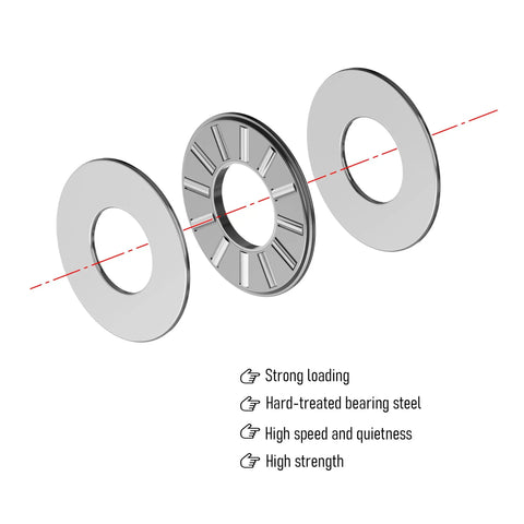 Exploded view of Two Pack NTA1625 2TRA Thrust Needle Roller Bearings With Washers For Heavy Duty Jobs, showcasing inner components.
