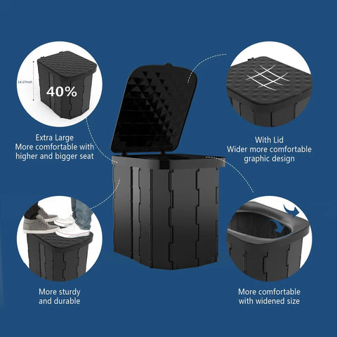 Dope Quality And Rock Solid XL Portable Folding Camping Toilet That Handles Four Hundred Pounds Better Than Any Other Gear, extra large design, durable ABS material.
