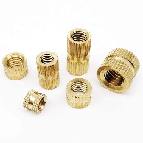 Premium Solid Brass Insert Nuts With Metric Thread For Injection Molding Projects Available In M3 M4 M5 And M6 Sizes displayed in various sizes.