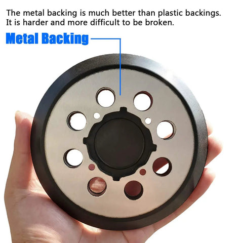 5 Inch Hook And Loop Sander Pad Replacement Direct Fit For DWE6423 DWE6423K DWE6421 DWE6421K DCW210B metal backing view