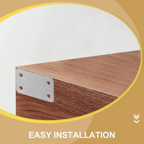 Flat Straight Brackets With 5mm Hole Spacing, Stainless Steel 12 Pack Mending Plates installed on wooden furniture corner.