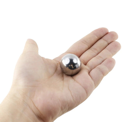 Top Shelf 304 Stainless Steel Precision Bearing Balls 25 mm Six Pack Mirror Polish Finish Zero Rust Smooth Rolling Action For Heavy Machinery And Custom Build Projects With Carrier Case in hand.