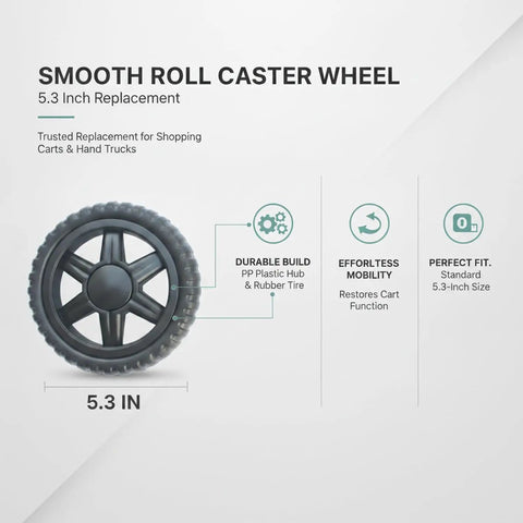Plate Caster Wheel Replacement 5.3 Inch For Shopping Carts And Hand Trucks, PP Hub, Rubber Tire, Easy Mount Plate Style