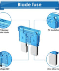 Close-up of blue blade fuse from All In One Car Fuses Kit With Puller And Tester 317 Piece Blade And Cartridge Fuses.