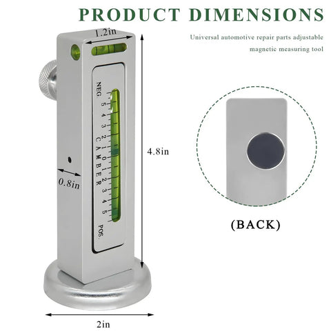 Adjustable Magnetic Wheel Alignment Gauge And Camber Caster Measurement Tool With Super Strong Magnetic Base, dimensions shown.