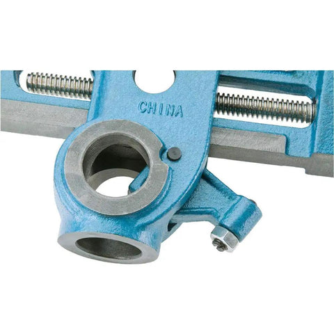 Parrot Vise D3125 Heavy Duty Tabletop Vise For Woodworking Precise Locking With Quick Release Benchtop Mount Blue Metallic Finish Built For DIY Projects Crafting Sessions And Small Woodworking Tasks, blue tabletop vise close-up with quick-release mount