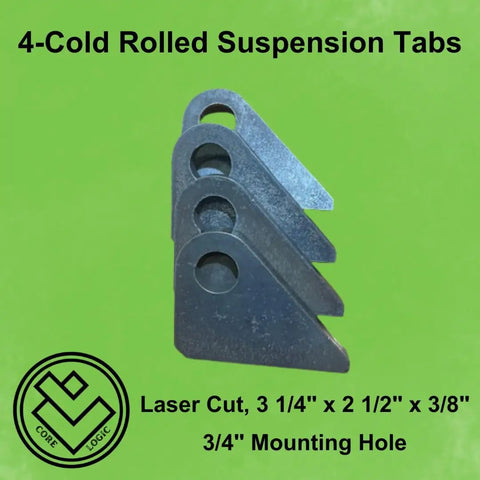 Beefy 4 Pack Heavy Duty Suspension Mount Tabs With Three Eighths Inch Cold Rolled Steel And Three Quarters Inch Holes displayed.
