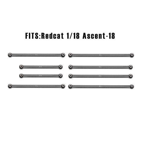 Aluminum Linkage Set for Redcat 1/18 Ascent-18 RC Crawler - Titanium Finish Upgrade Kit displayed on white background